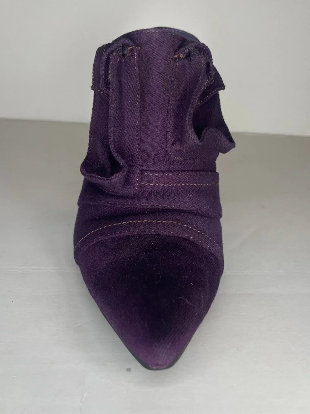 EGO Y2K Baddie Purple Denim Americana Pointed Toe Zipper Stiletto Mules Size 9
